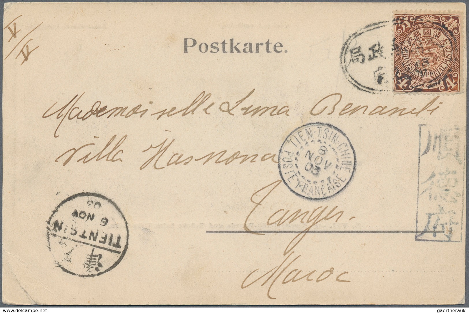 China: 1902, Coiling Dragon 4 C. Brown Tied Oval "Shuntehfu / Post Office" To Ppc (bridge And Pagoda - 1912-1949 República