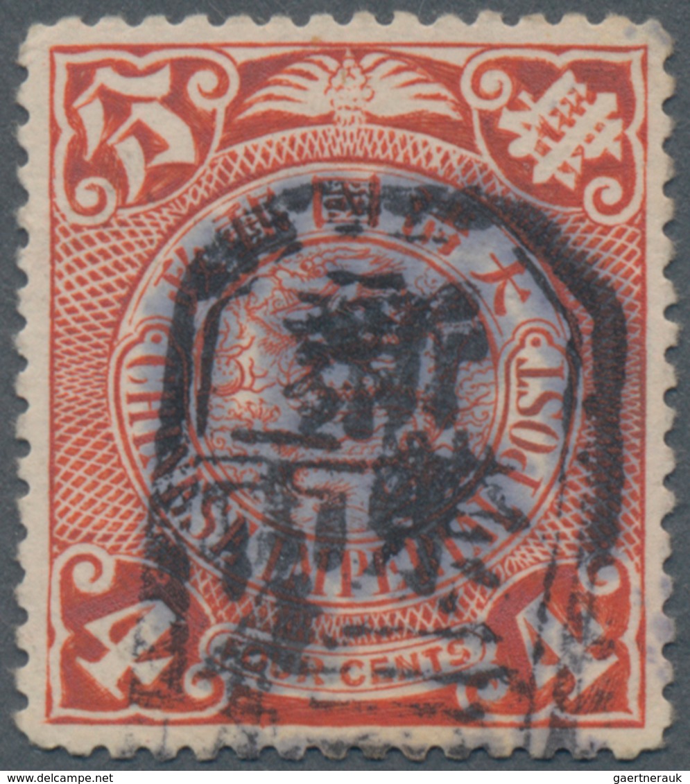 China: 1909, Coiling Dragon 4 C. Carmine Canc. Letter Box "Sin/Yarkand" Of The Respective Sinkiang P - 1912-1949 Republic