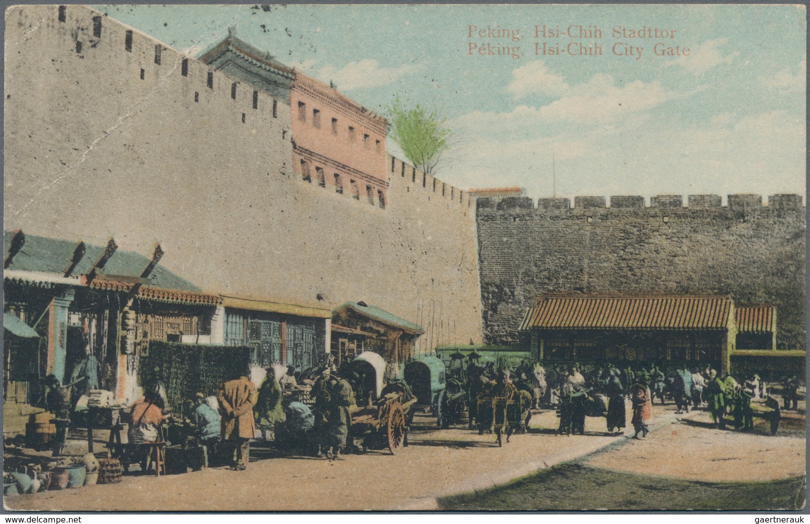 China: 1912, Customs Ovpt. 1 C., 3 C. Tied "TIENTSIN 29 OCT 12" To Ppc (Peking: Hsi-Chih City Gate) - 1912-1949 République