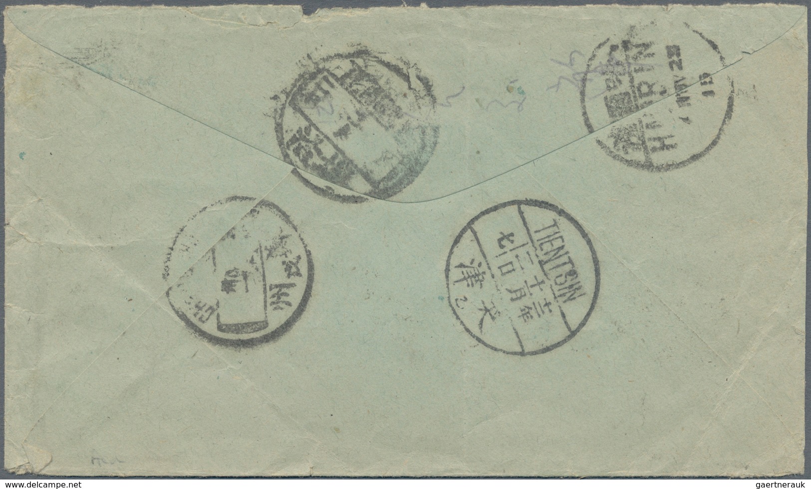 China: 1923, Constitution 1 C. (strip-3), 3 C. And 4 C. Ea. Canc. Railway TPO Marking "TRAIN OFFICE - 1912-1949 República