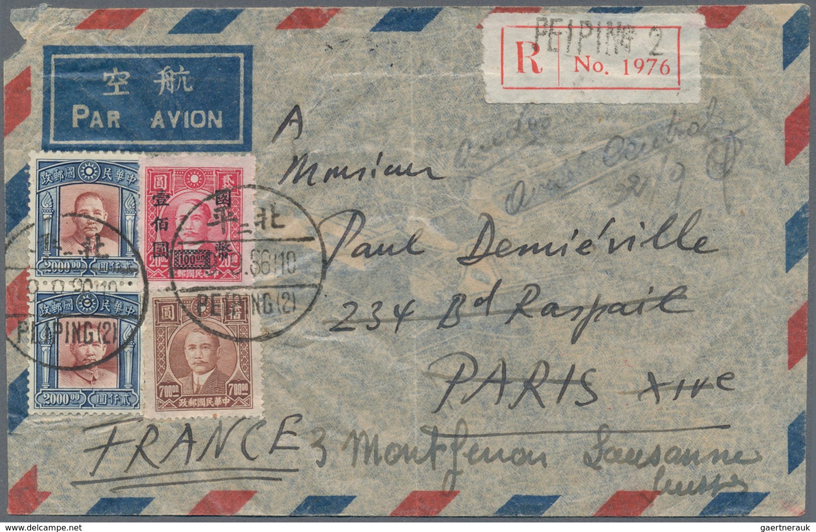 China: 1947/48, Air Mail Covers (4) To Switzerland (3) Or USA, Including 1947 Postal Service Set (5, - 1912-1949 Republik