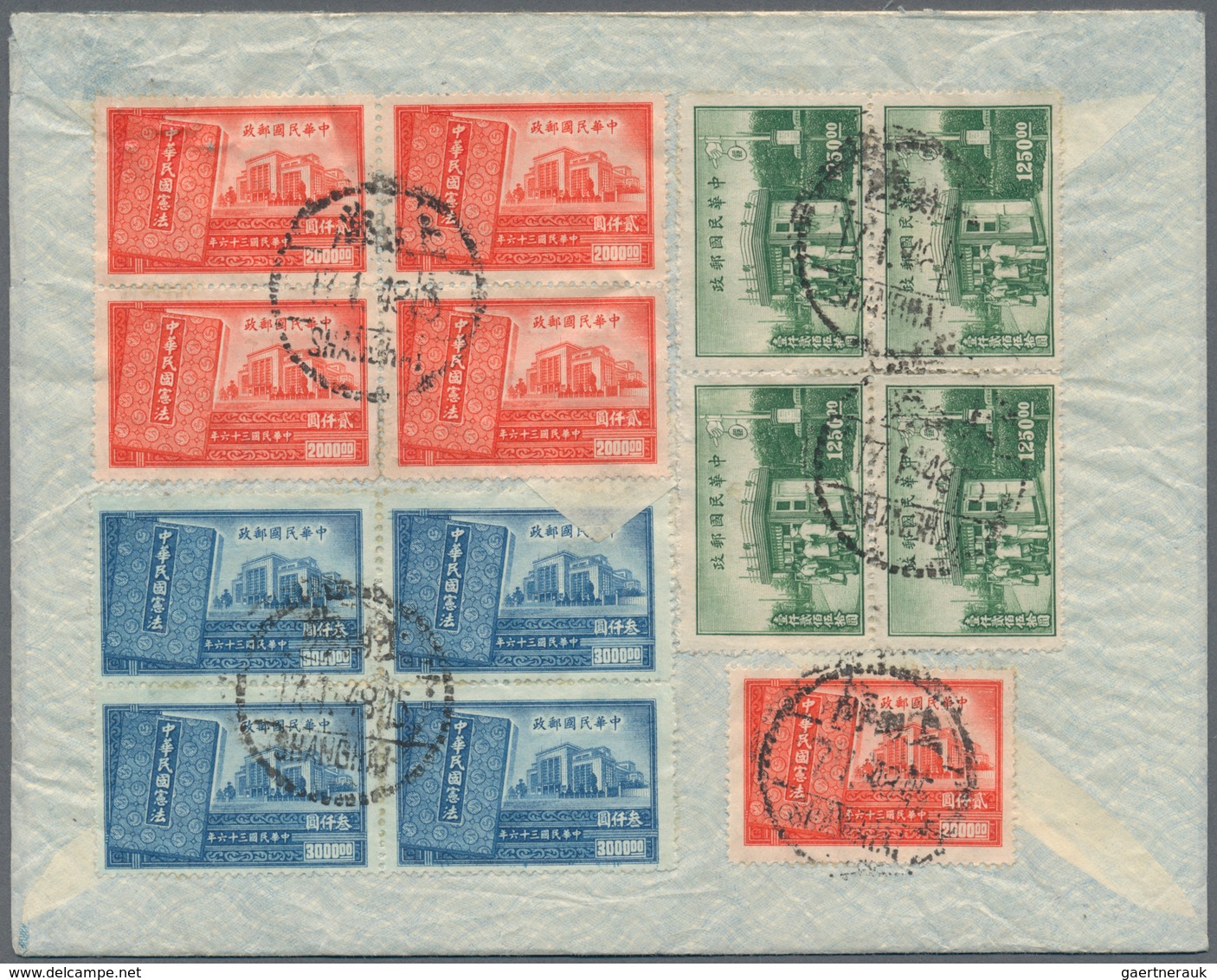 China: 1947/48, air mail covers (4) to Switzerland (3) or USA, including 1947 postal service set (5,