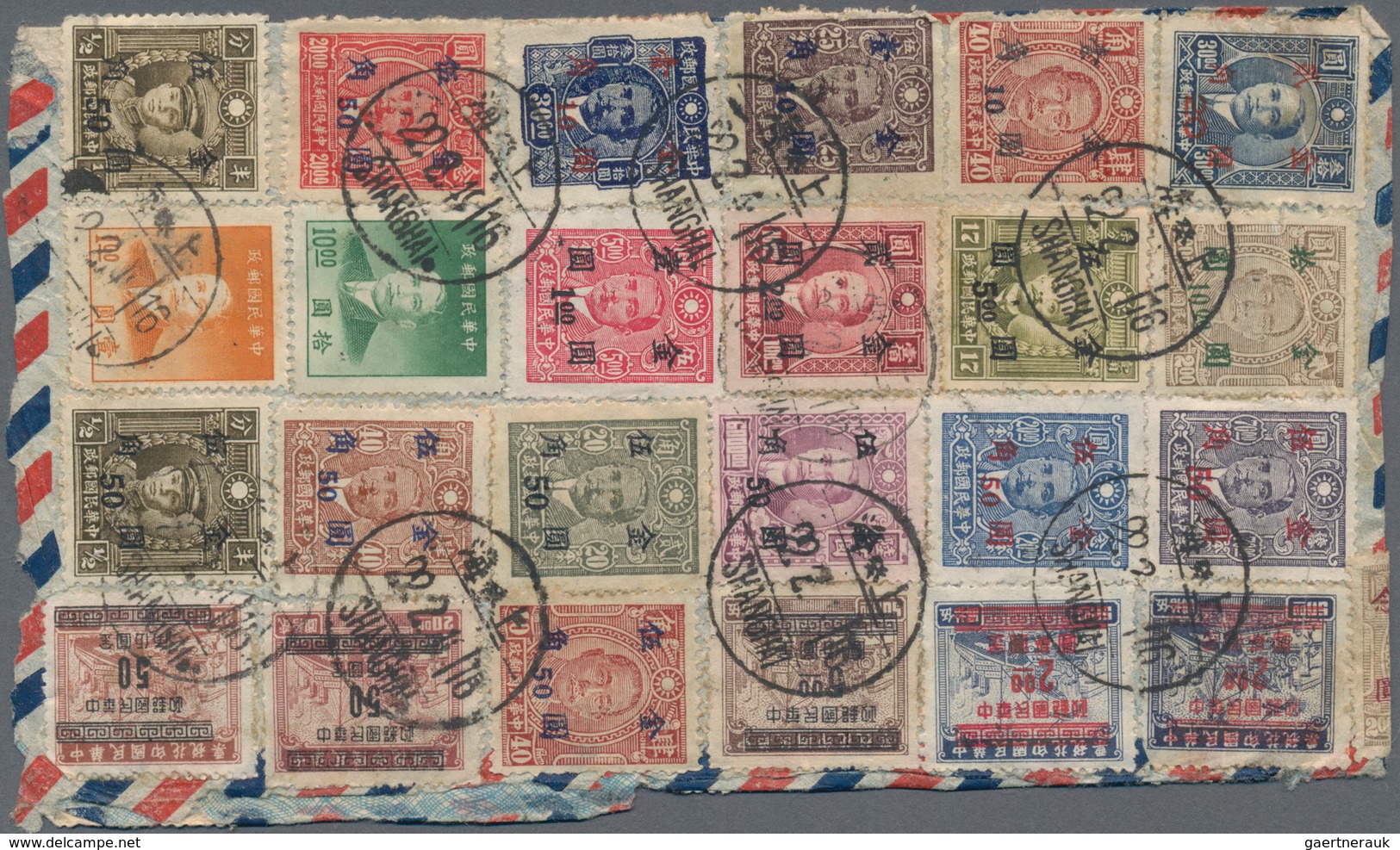 China: 1948/49, Four Covers With Mostly Gold Yuan Surcharges To Germany (2) Or USA (2), Inc. Registr - 1912-1949 République