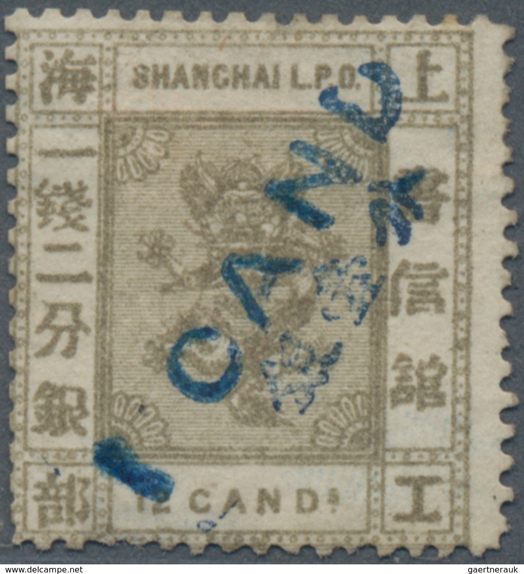China - Shanghai: 1875, 1 Cand. In Blue On 12 Cds. Grey Brown, Unused No Gum, Bit Thin In Bottom Per - Autres & Non Classés