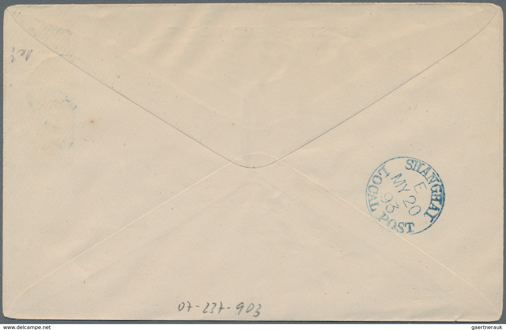 China - Shanghai: 1893, Envelope "POSTAGE PAID 1 CENT." Largest Size, Uprated 1893 1/2 C./15 C. And - Autres & Non Classés