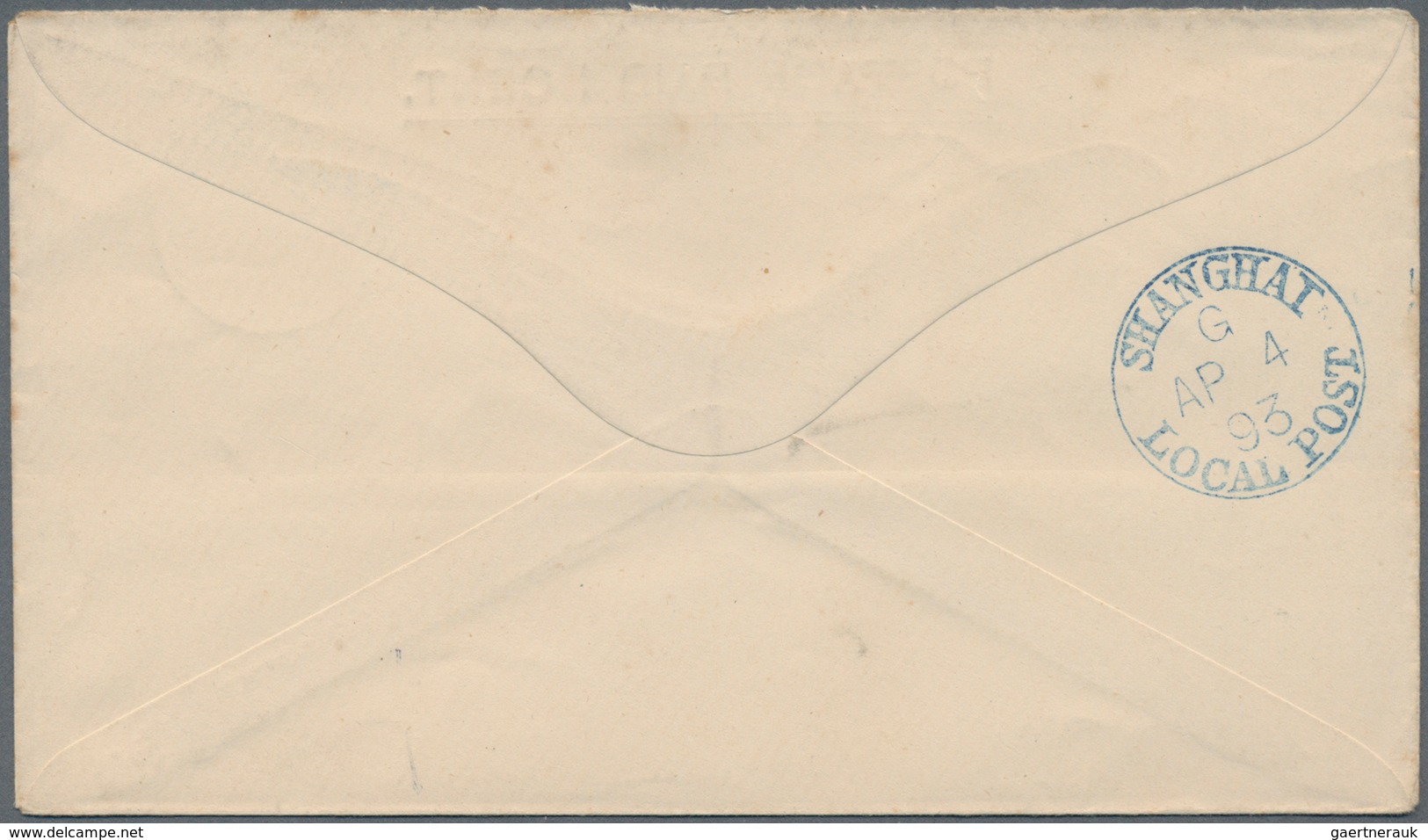 China - Shanghai: 1893, Envelope 1 C. With LPO Emboss Canc. Bilingual Blue "LOCAL POST SHANGHAI" To - Autres & Non Classés