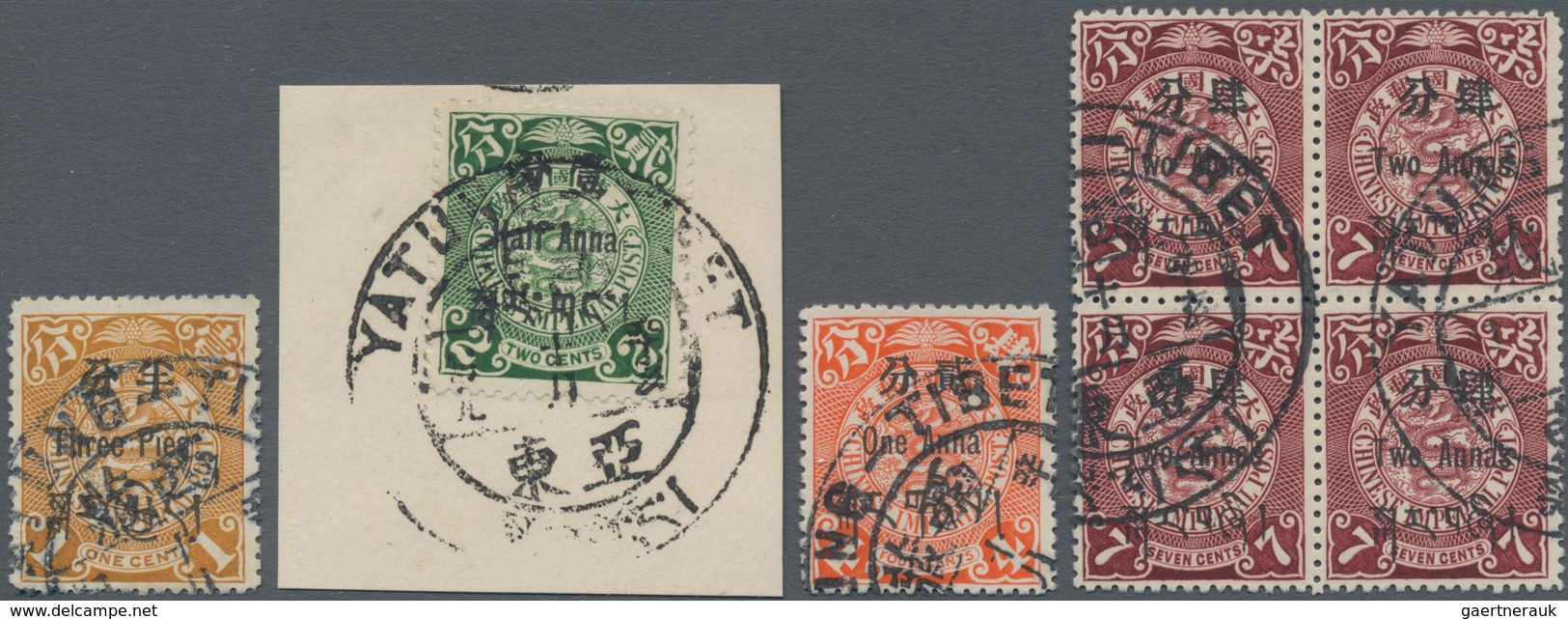 China - Provinzausgaben - Chinesische Post In Tibet (1911): 1911, Surcharges Used: On 1 C., 2 C. (on - Xinjiang 1915-49