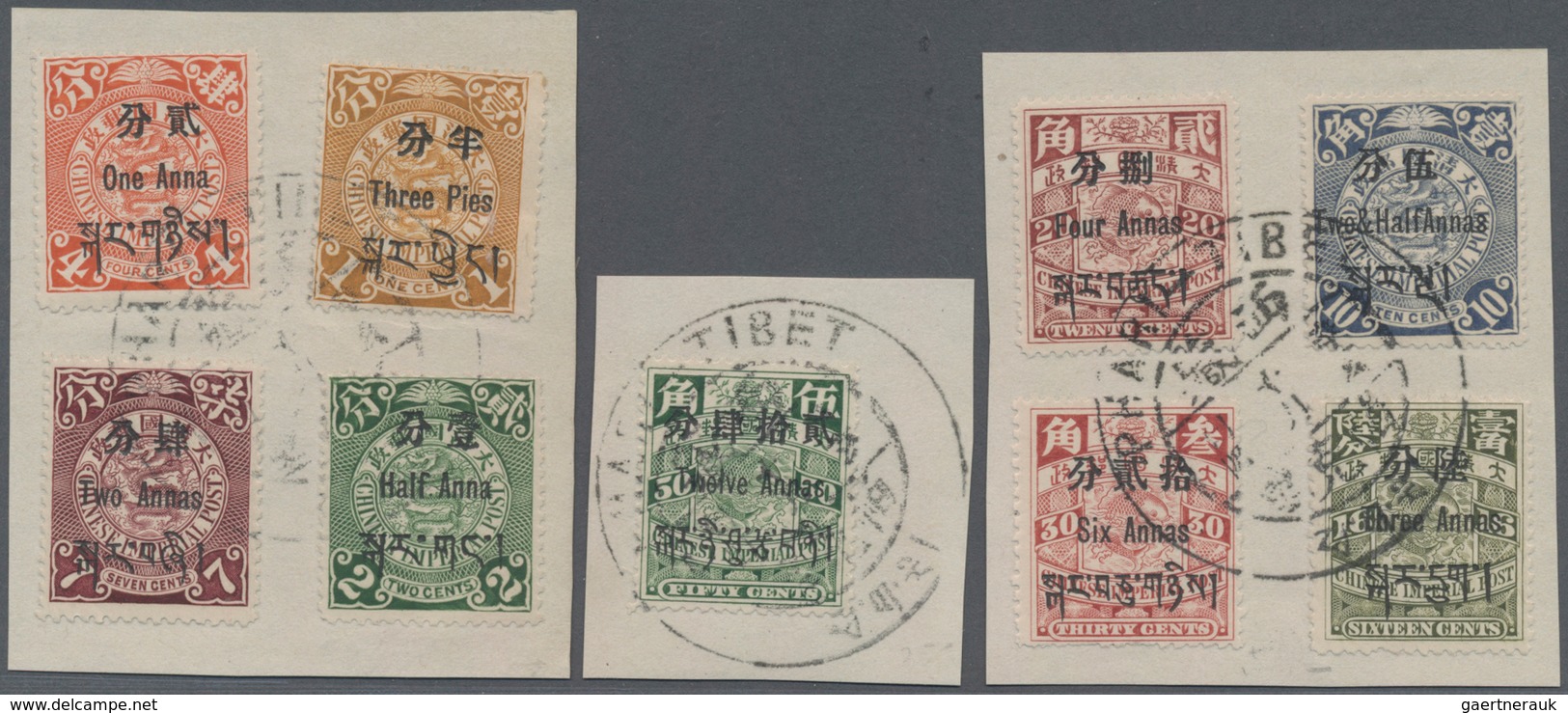 China - Provinzausgaben - Chinesische Post In Tibet (1911): 1911, 3 P./1 C. To 12 A./50 C. Tied Larg - Xinjiang 1915-49