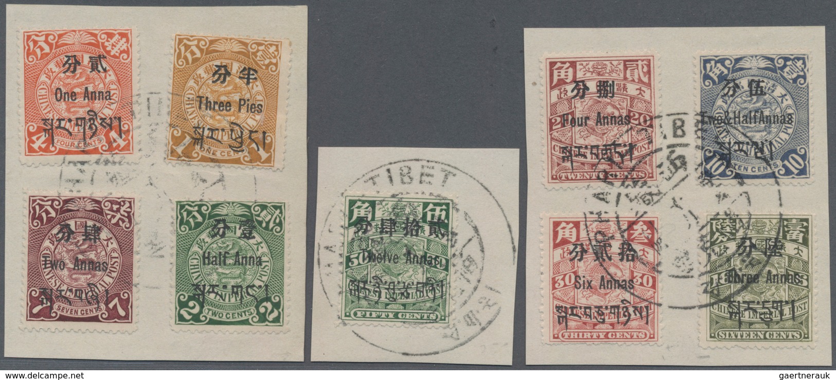 China - Provinzausgaben - Chinesische Post In Tibet (1911): 1911, 3 P./1 C. To 12 A./50 C. Tied Larg - Sinkiang 1915-49