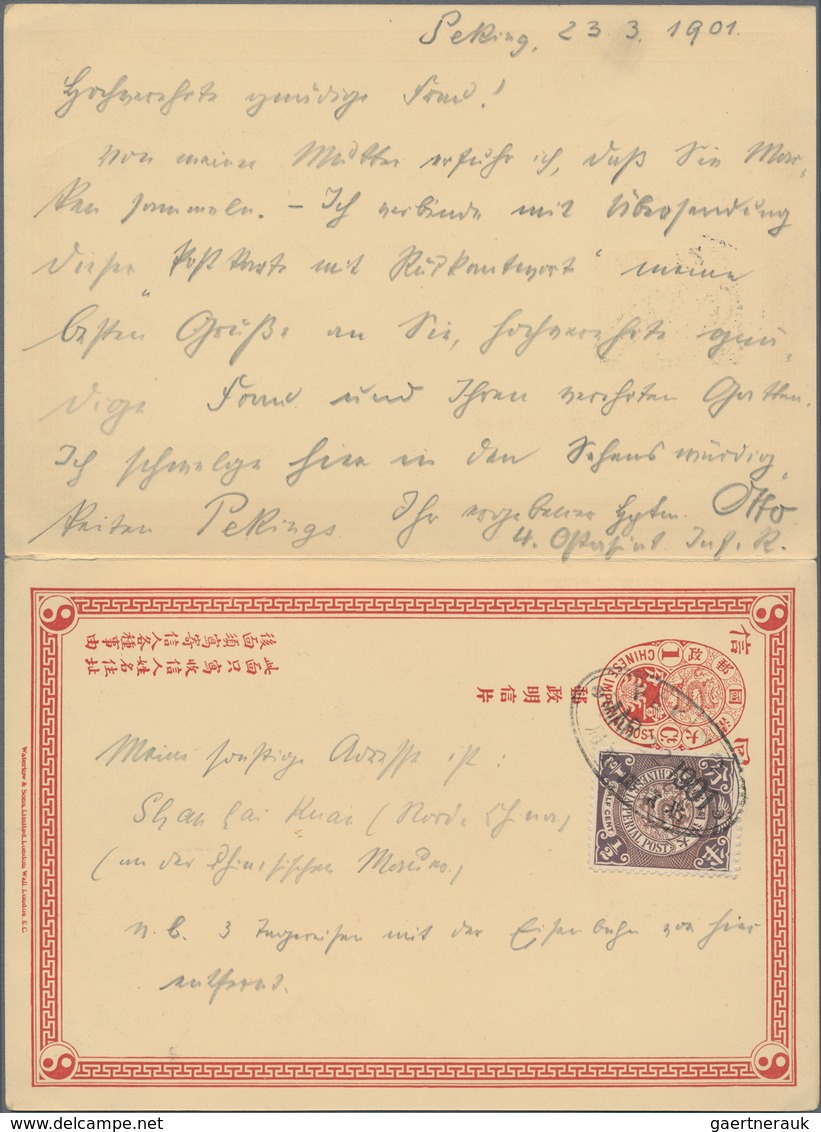 China - Ganzsachen: 1898, Double Card CIP 1 C. Uprated Coiling Dragon 1 C., 2 C. Tied Oval Bilingual - Postales