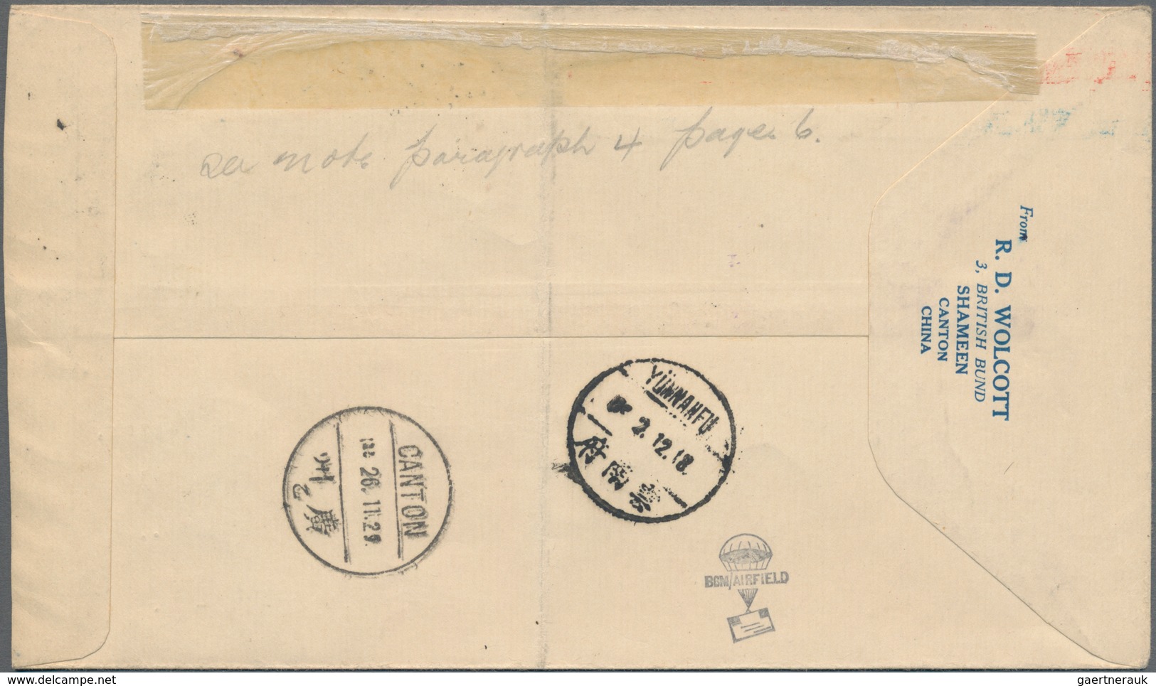 China - Flugpost: 1929, FFC CNAC "First Direct Flight Canton Yunnanfu" With Commemorative 4 C. Resp. - Other & Unclassified