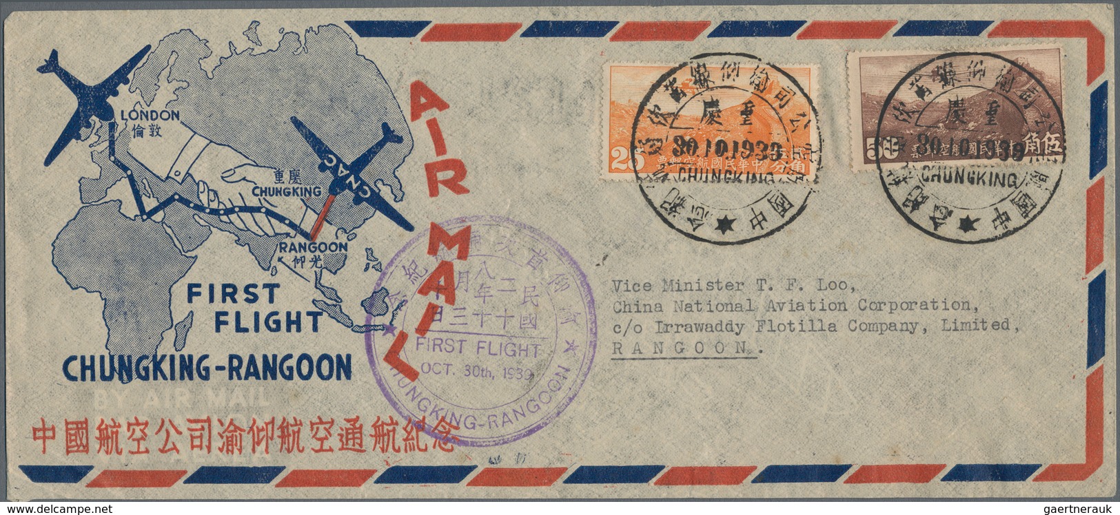 China - Flugpost: 1939, FFC CNAC Chungking-Rangoon/Burma: Great Wall Airmails 25 C., 50 C. Tied Comm - Autres & Non Classés