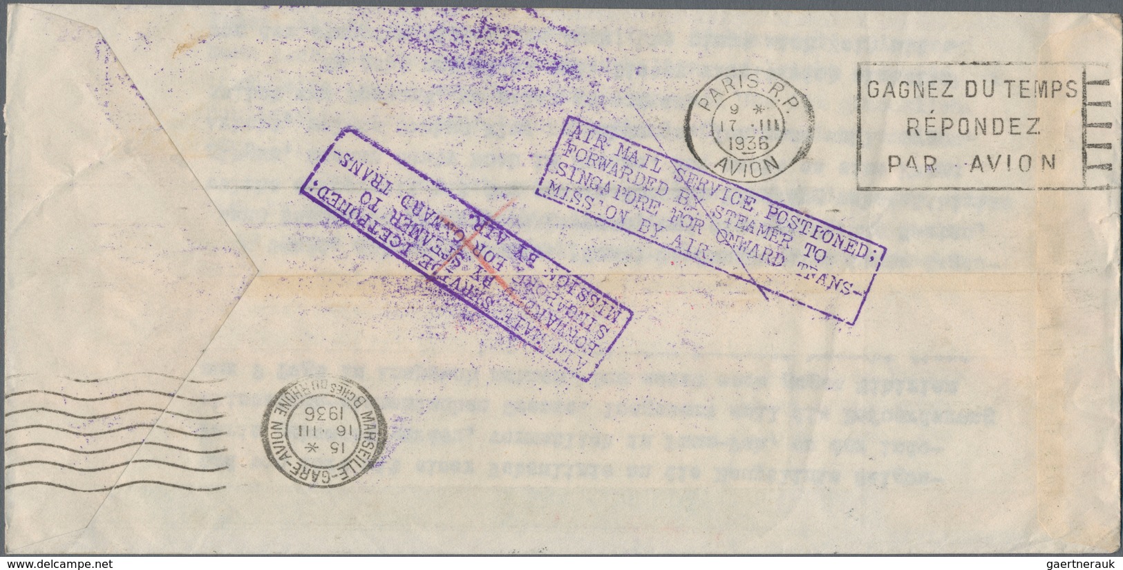 China - Flugpost: 1936, CNAC+Air France FFC: Official Pictorial Envelope Franked Total $1.55 Tied "S - Otros & Sin Clasificación