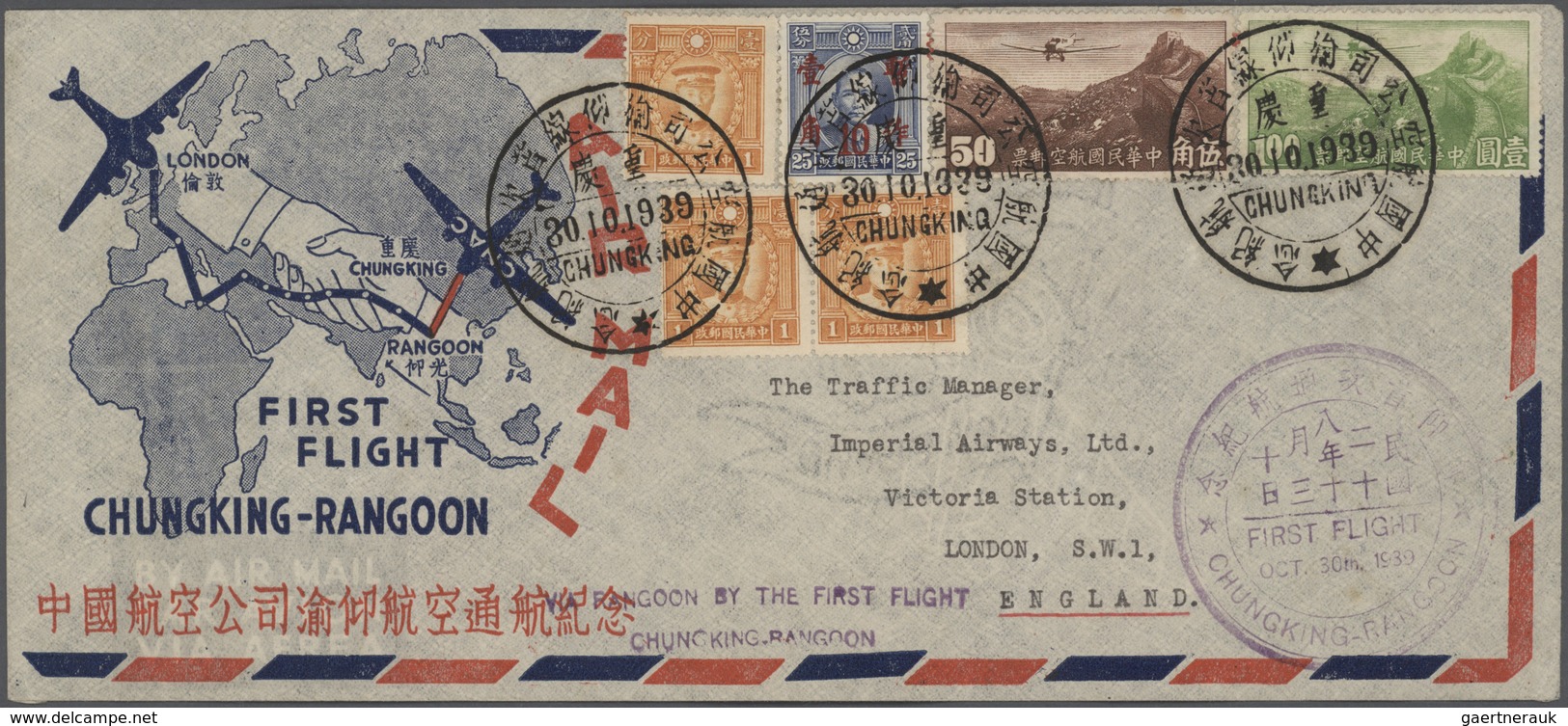 China - Flugpost: 1939, FFC CNAC Chungking-Rangoon/Burma: Great Wall Airmails 50 C., $1 Etc. Total $ - Otros & Sin Clasificación