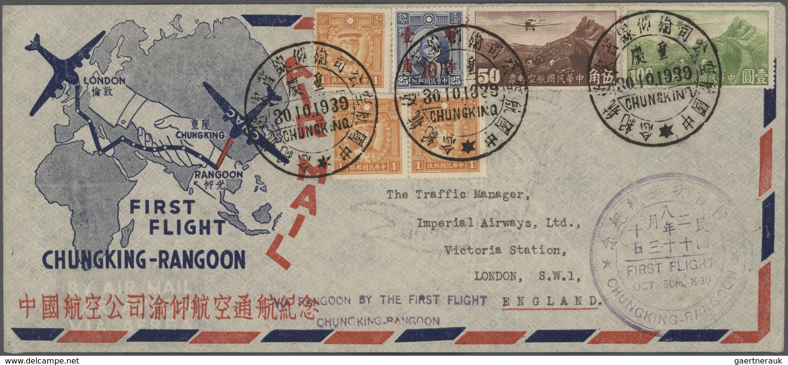 China - Flugpost: 1939, FFC CNAC Chungking-Rangoon/Burma: Great Wall Airmails 50 C., $1 Etc. Total $ - Other & Unclassified