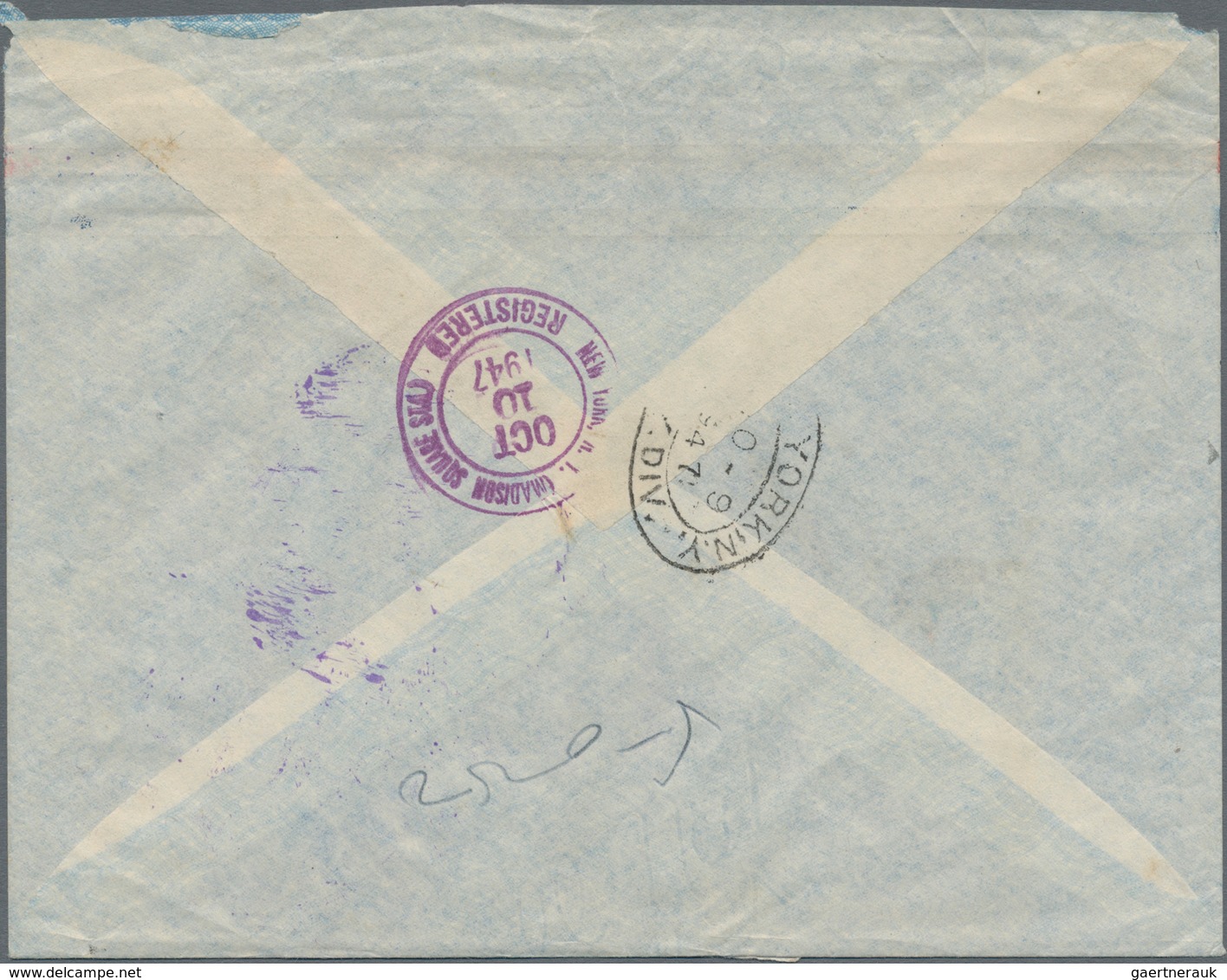 China - Flugpost: 1947, FFC CNAC To USA W. Large Violet "CHINA-USA DIRECT AIR MAIL SHANGHAI 6.10.47" - Otros & Sin Clasificación