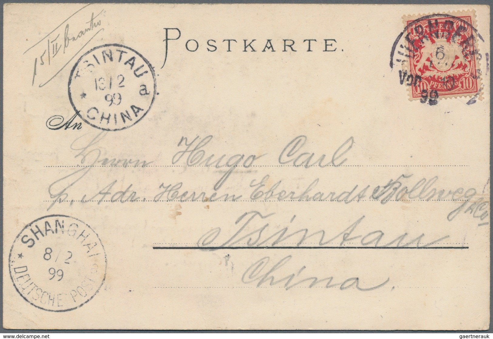 China - Incoming Mail: 1899, Germany, Bavaria 10 Pf. Tied "NUERNBERG 6 JAN 99" To Multi-colour Litho - Other & Unclassified