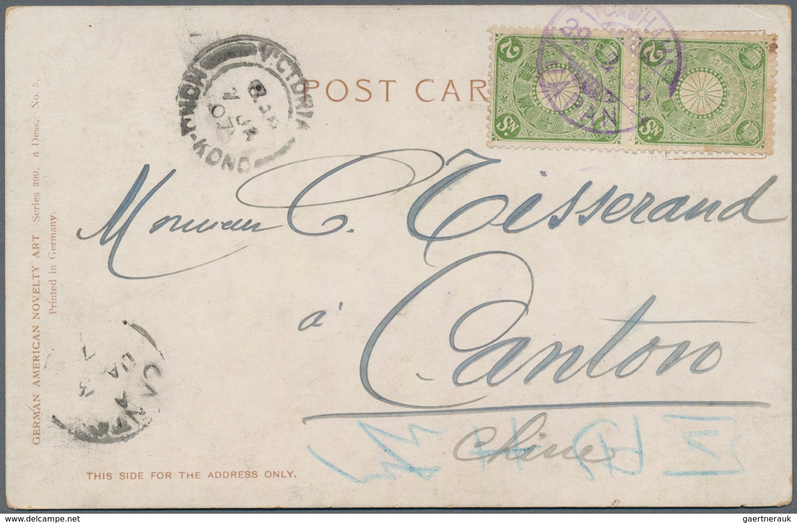 China - Incoming Mail: 1907, Japan, 2 S. Green (2) Tied "YOKOHAMA 29.12.06" To Canton, Transit HK, A - Other & Unclassified