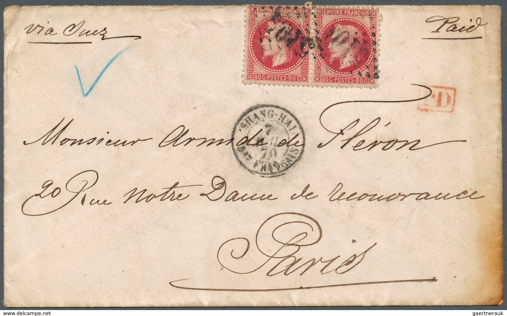China - Fremde Postanstalten / Foreign Offices: 1867, China: Napoleon III Laureate, 80c Rose On Pink - Autres & Non Classés