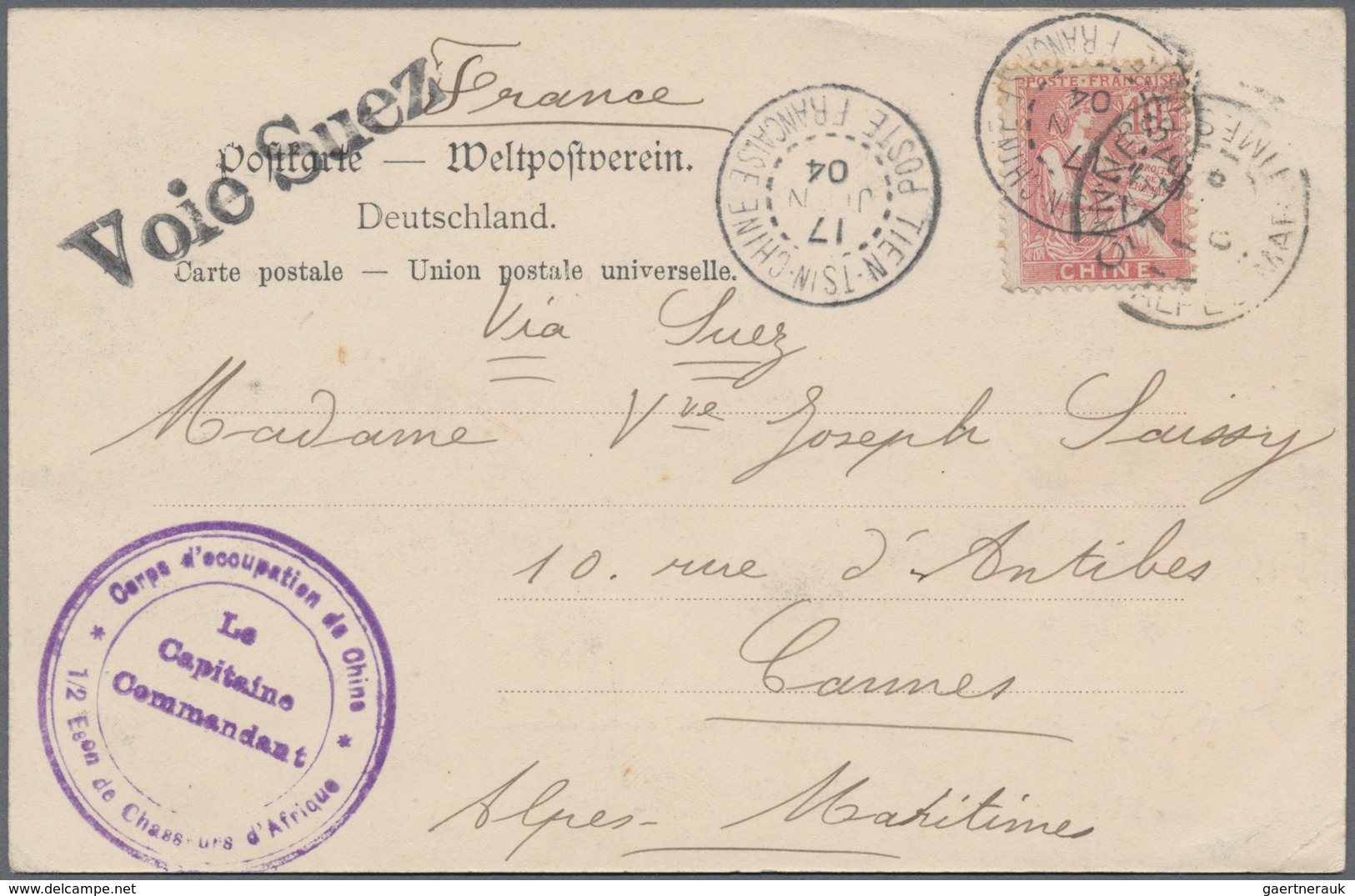 China - Fremde Postanstalten / Foreign Offices: 1904, French P.O.China, 10 C Red (MiNr.20), Tied By - Otros & Sin Clasificación
