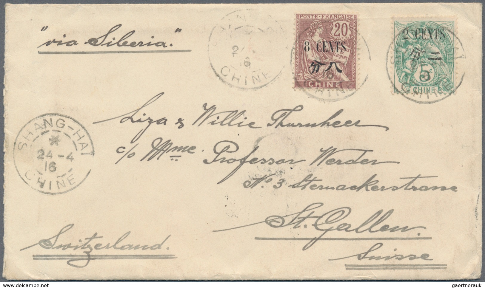 China - Fremde Postanstalten / Foreign Offices: France, 1906, 2 C./5 Ct. And 8 C./20 Ct. Tied SHANG- - Otros & Sin Clasificación