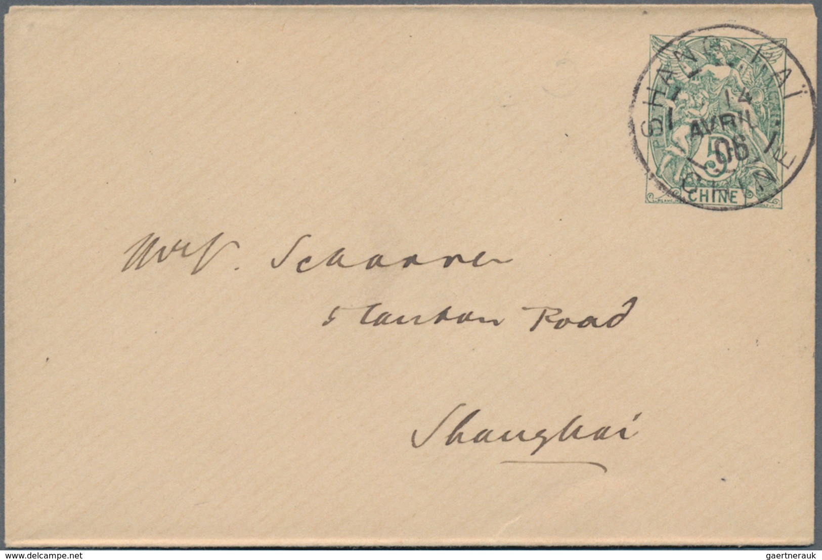 China - Fremde Postanstalten / Foreign Offices: France, 1906, Stationery Envelope 5 C. Canc. "SHANG- - Autres & Non Classés