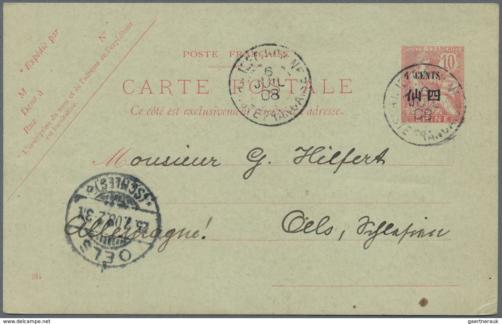 China - Fremde Postanstalten / Foreign Offices: France, 1907, Stationery Card Type Mouchon 4 C./10 C - Autres & Non Classés