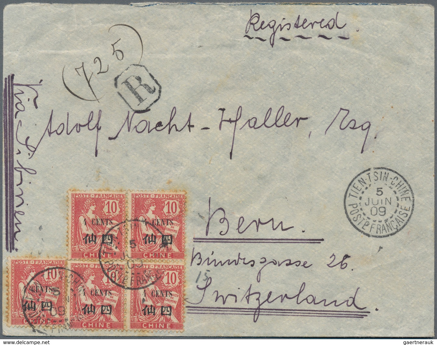 China - Fremde Postanstalten / Foreign Offices: France, 1907/12, 4 C./10 C., A Block Of Five Tied "T - Other & Unclassified