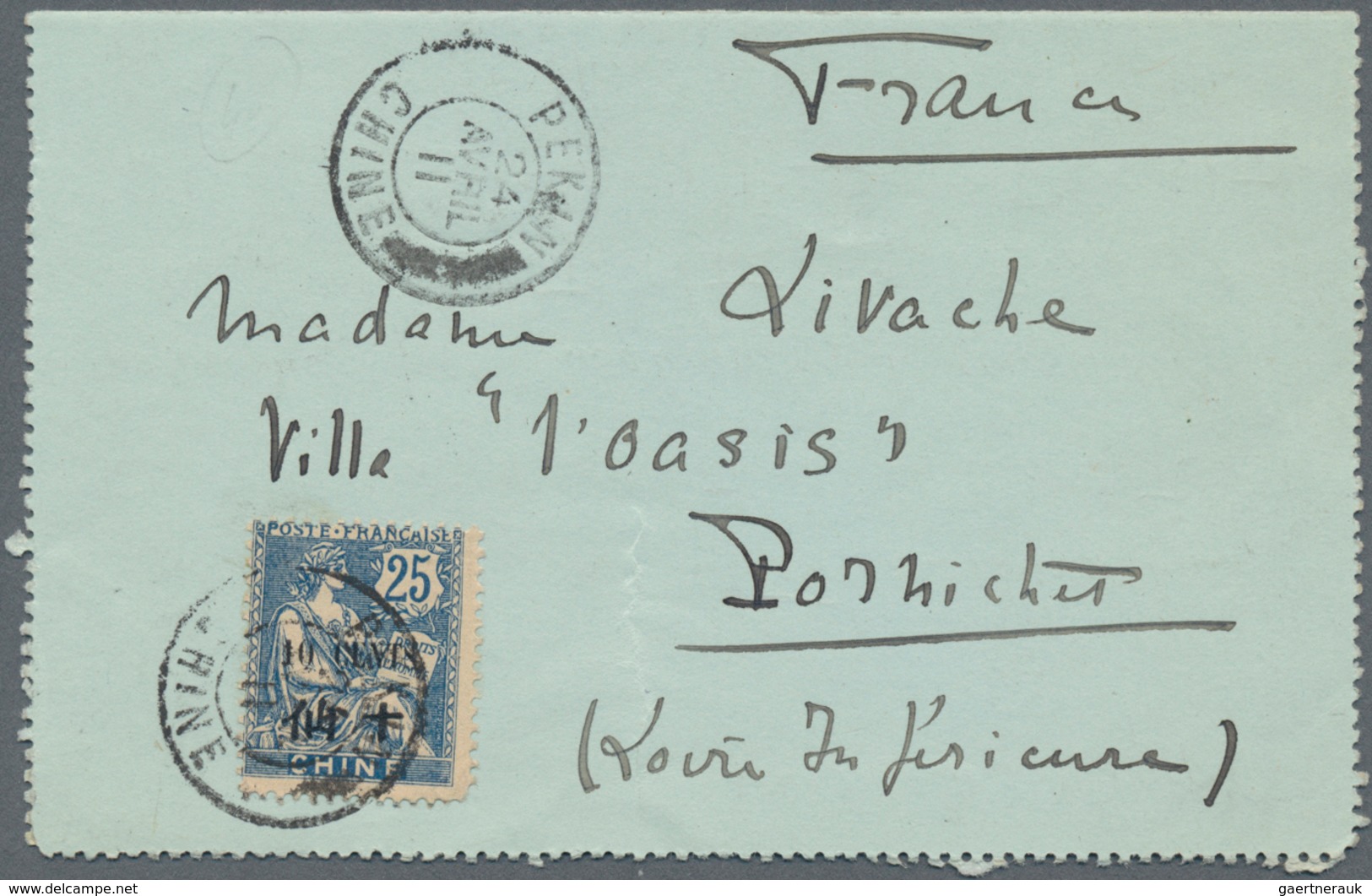 China - Fremde Postanstalten / Foreign Offices: France, 1907, Type Mouchon 10 C./25 Ct., Two Covers: - Autres & Non Classés