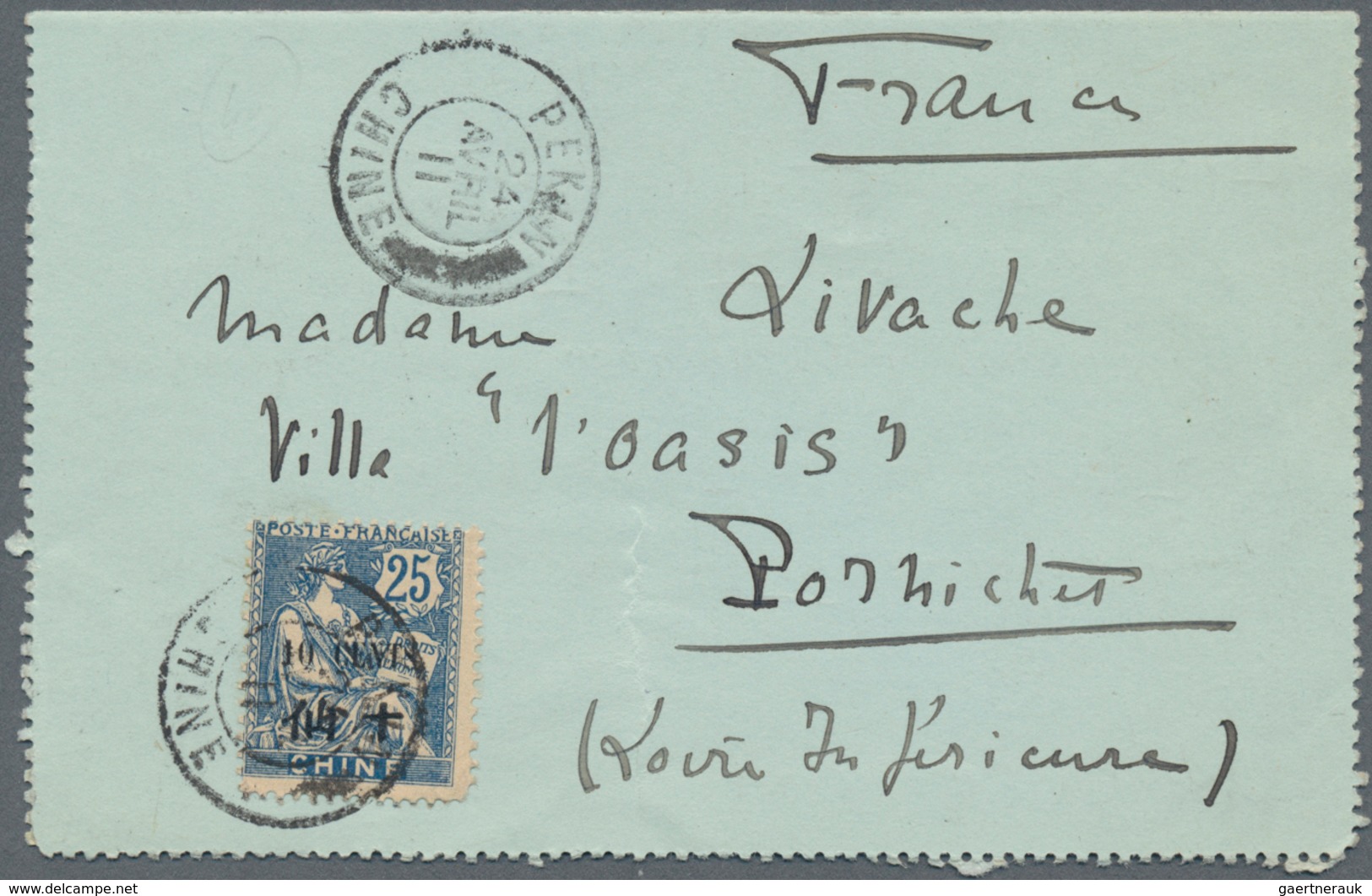 China - Fremde Postanstalten / Foreign Offices: France, 1907, Type Mouchon 10 C./25 Ct., Two Covers: - Other & Unclassified