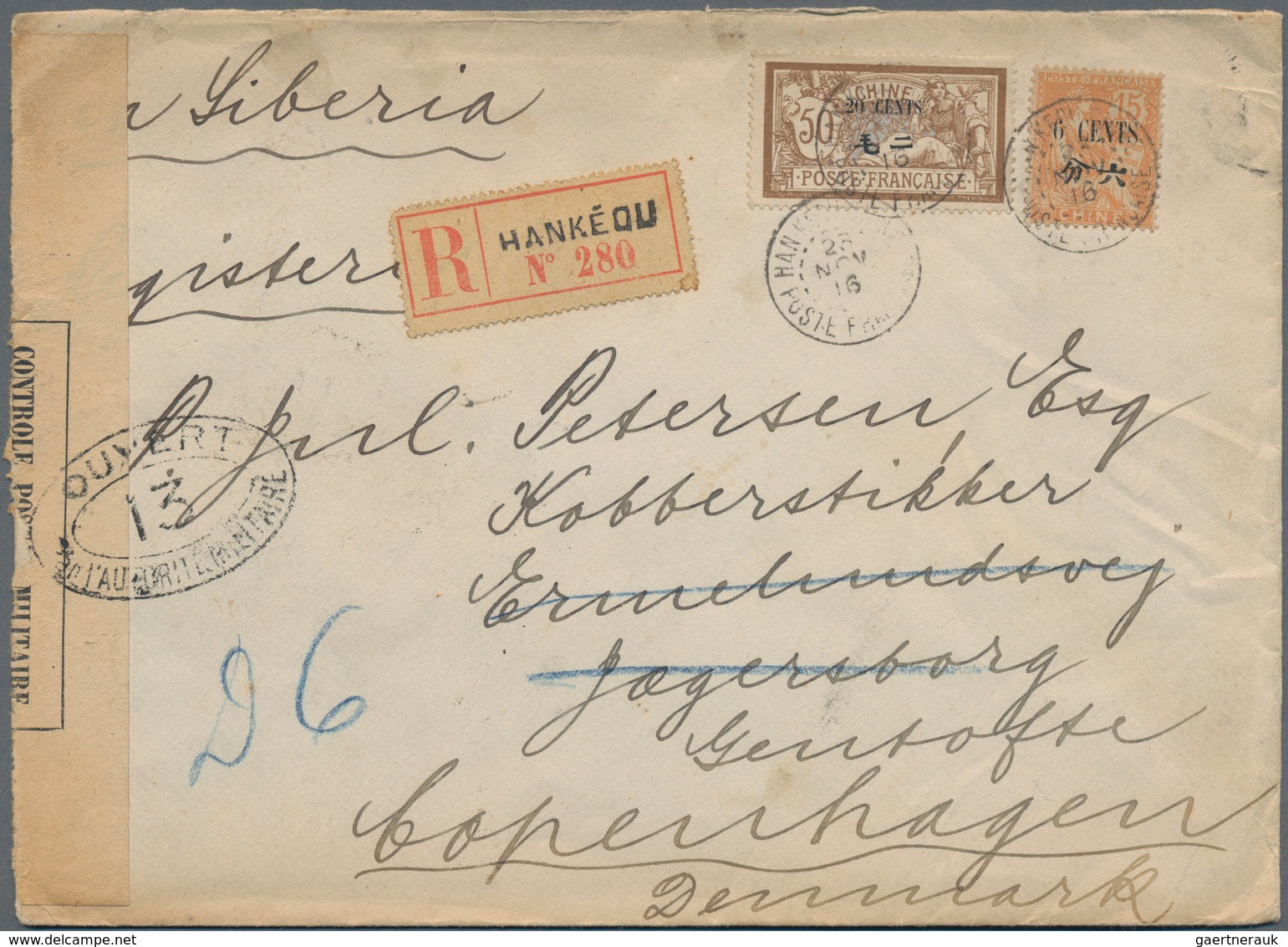 China - Fremde Postanstalten / Foreign Offices: France, 1907/12, Surcharges 20 C./50 C. Brown With 6 - Autres & Non Classés