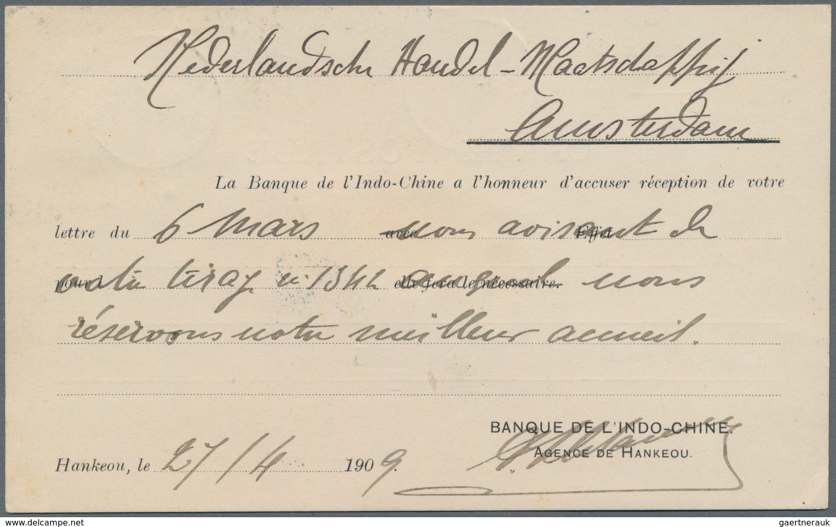 China - Fremde Postanstalten / Foreign Offices: France, 1909, 2 C./5 Cts, A Horizontal Pair Tied "HA - Other & Unclassified