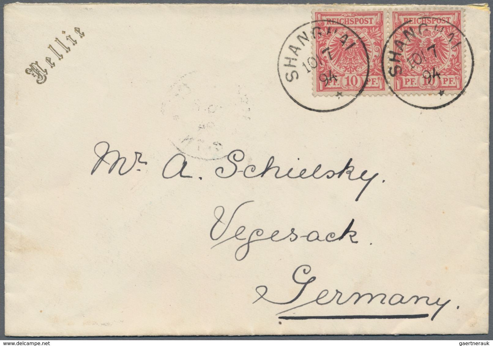 China - Fremde Postanstalten / Foreign Offices: Germany, 1894, Crown/eagle 10 Pf.horizontal Pair Tie - Otros & Sin Clasificación