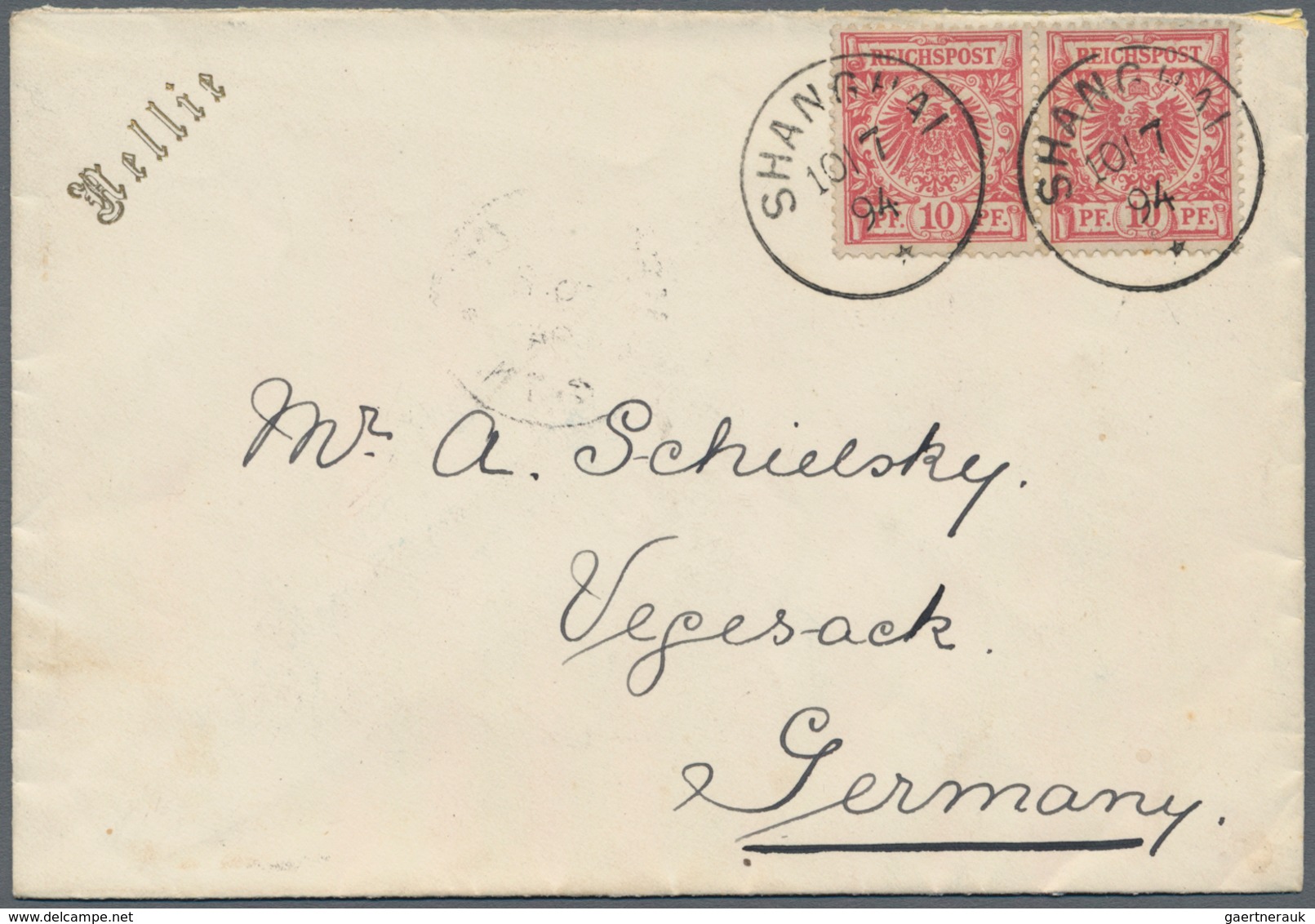 China - Fremde Postanstalten / Foreign Offices: Germany, 1894, Crown/eagle 10 Pf.horizontal Pair Tie - Other & Unclassified