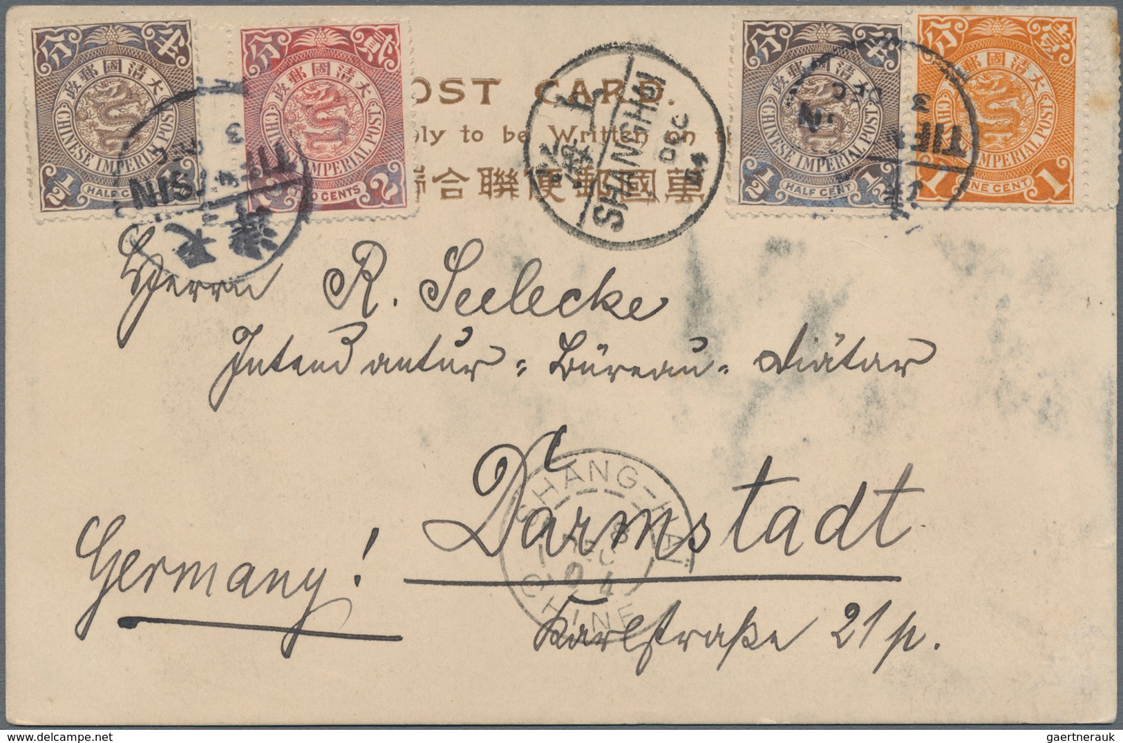 China - Fremde Postanstalten / Foreign Offices: 1902, Coling Dragon 1/2 C. (2), 1 C. And 2 C. Tied " - Other & Unclassified