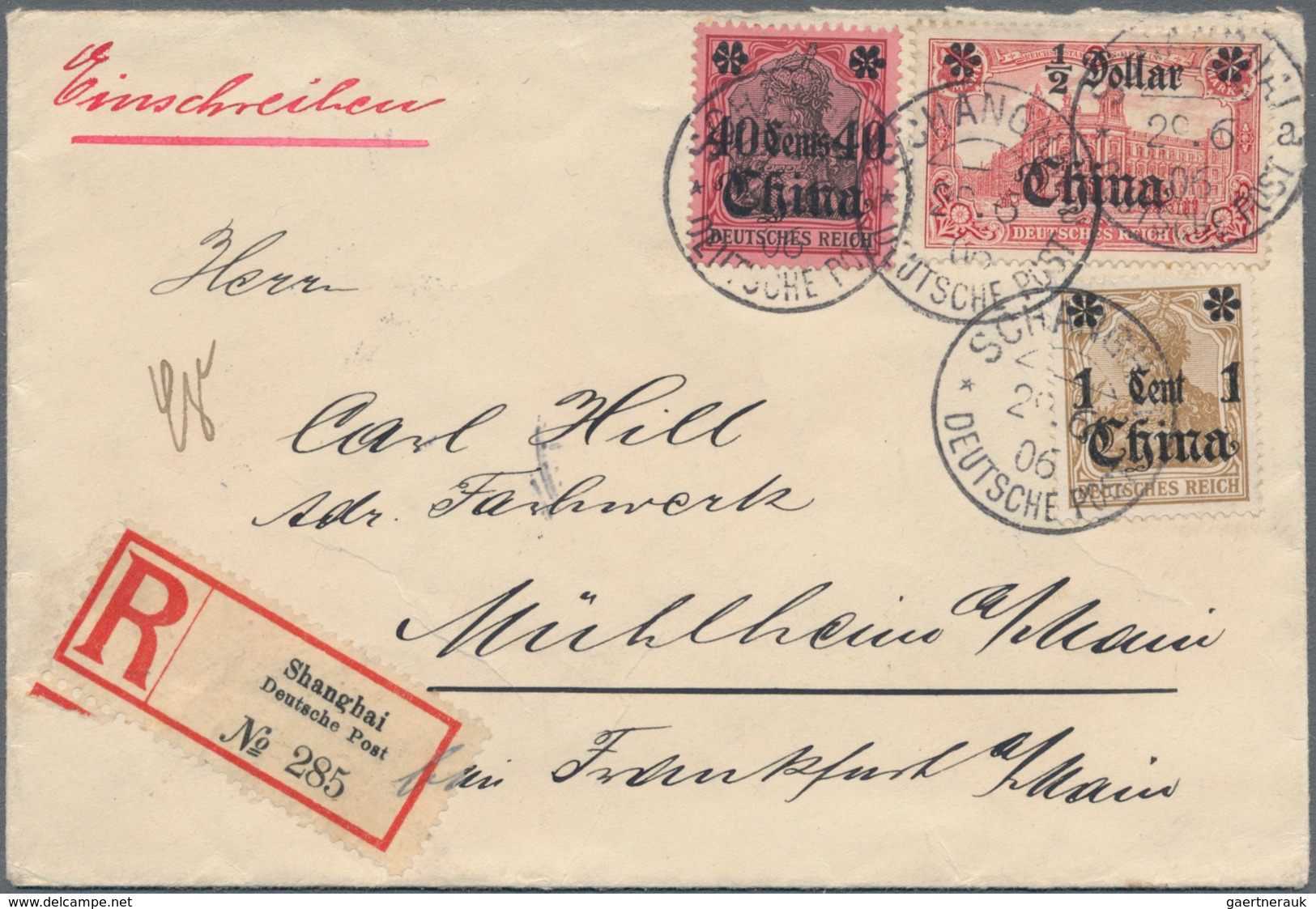 China - Fremde Postanstalten / Foreign Offices: Germany, 1905, 1/2$ On 1 M., 40 C./0 Pf. And 1 C./3 - Autres & Non Classés