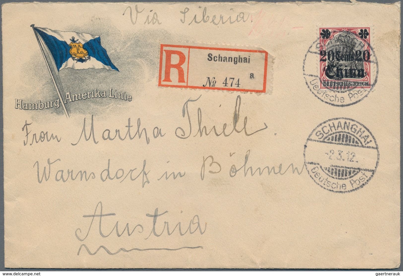 China - Fremde Postanstalten / Foreign Offices: Germany, 1907/12, 20 C./40 C. Registered Resp. 10 C. - Otros & Sin Clasificación