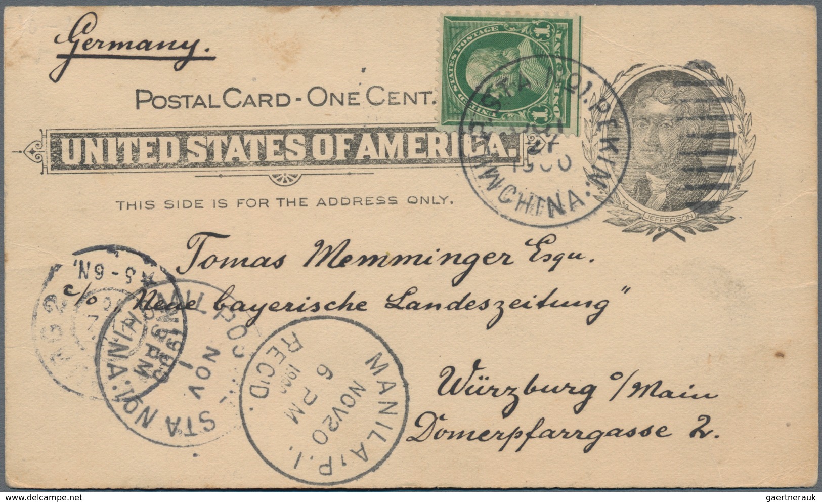 China - Fremde Postanstalten / Foreign Offices: 1900, USA, Stationery Card 1 C. Uprated 1 C. Green T - Autres & Non Classés