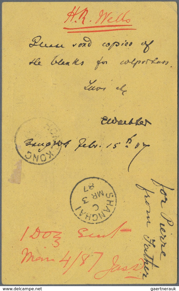 China - Besonderheiten: Incoming Mail, 1887, Siam, Stationery Card 4 Att./1 At. Canc. "BANGKOK PAID - Autres & Non Classés