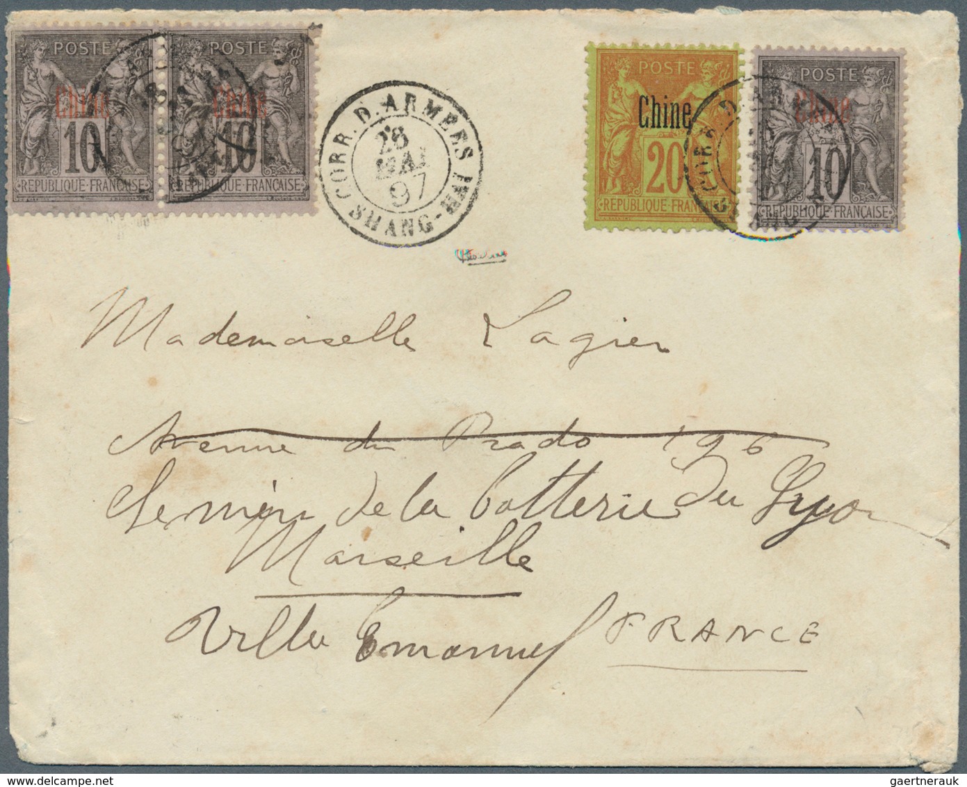 China - Besonderheiten: 1897 Cover From The French Army Corps In Shanghai To Marseille, Franked With - Autres & Non Classés