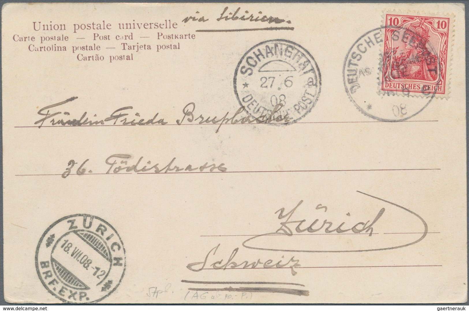 China - Besonderheiten: 1908, "German Seaposts East Asian Line 26 6 08 E" Ties Germany 10 Pf. Red To - Autres & Non Classés