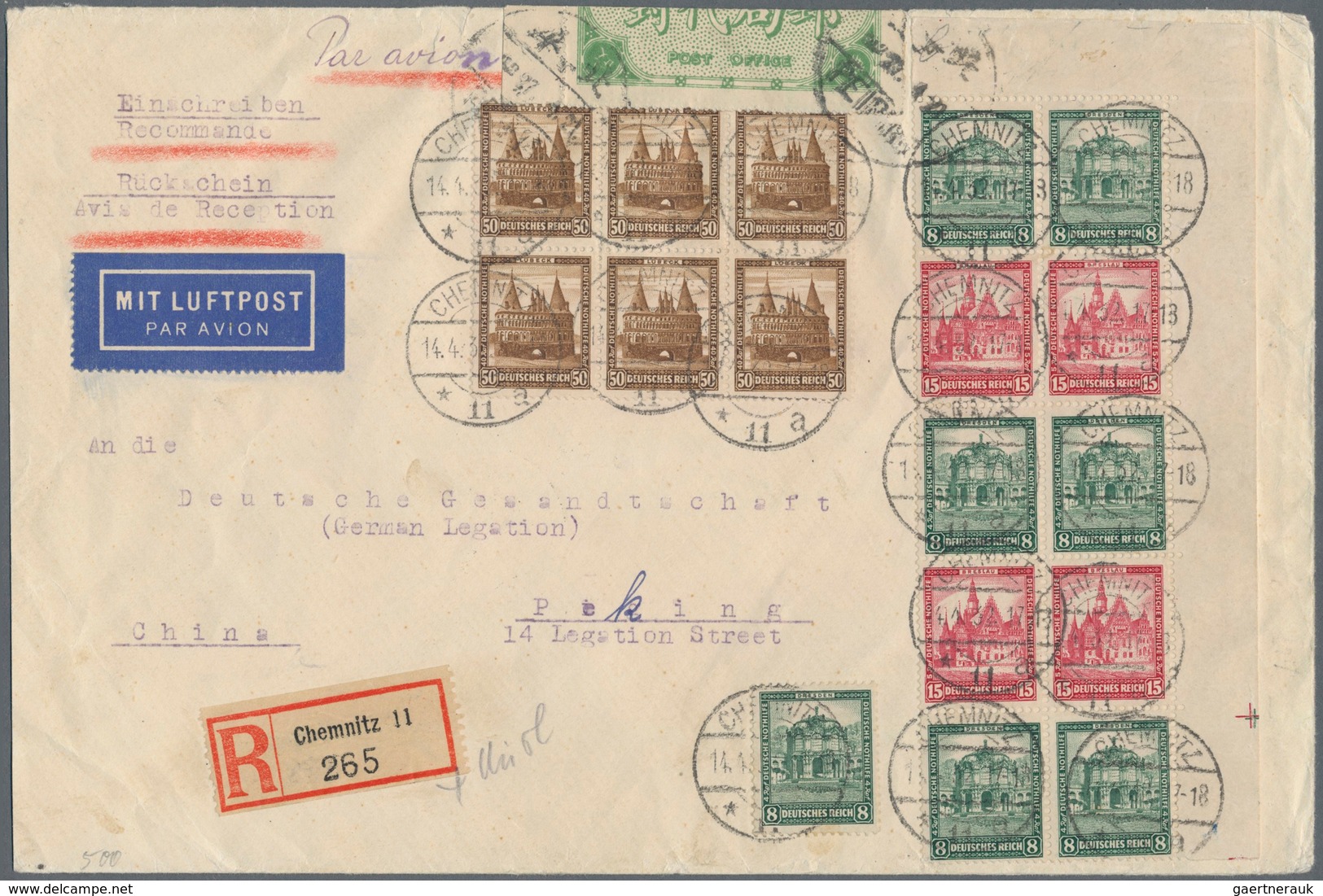 China - Besonderheiten: 1932, Germany Se-tenant Booklet Panes Tied "CHEMNITZ 14.4.32" To Inbound Air - Otros & Sin Clasificación