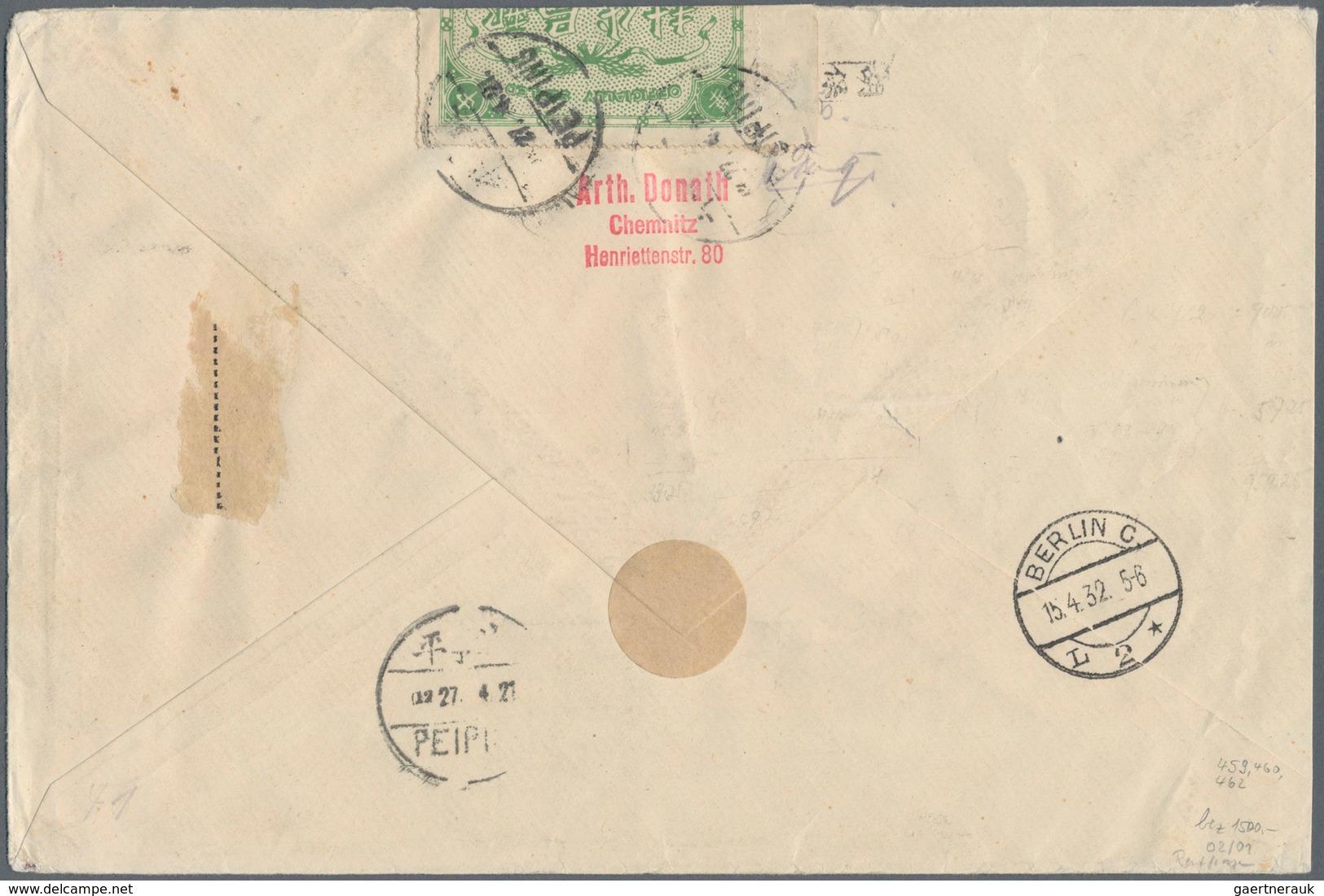 China - Besonderheiten: 1932, Germany Se-tenant Booklet Panes Tied "CHEMNITZ 14.4.32" To Inbound Air - Other & Unclassified