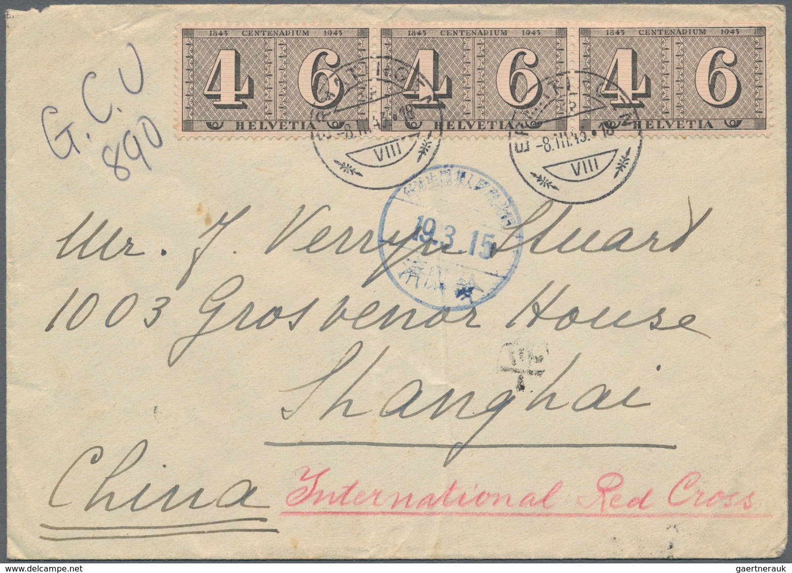 China - Besonderheiten: 1943, Opened By "COMITÈ INTERNATIONAL CROIX ROUGE / SHANGHAI" (brown Oval) W - Other & Unclassified