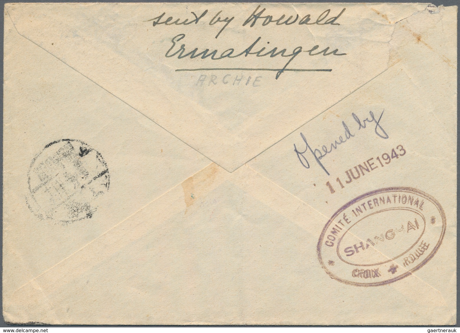 China - Besonderheiten: 1943, Opened By "COMITÈ INTERNATIONAL CROIX ROUGE / SHANGHAI" (brown Oval) W - Other & Unclassified