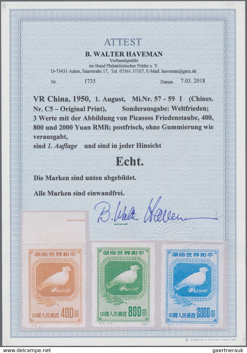 China - Volksrepublik: 1950, Peace Campaign (C5), Complete Set Of 3, First Printing, Mint No Gum As - Cartas & Documentos