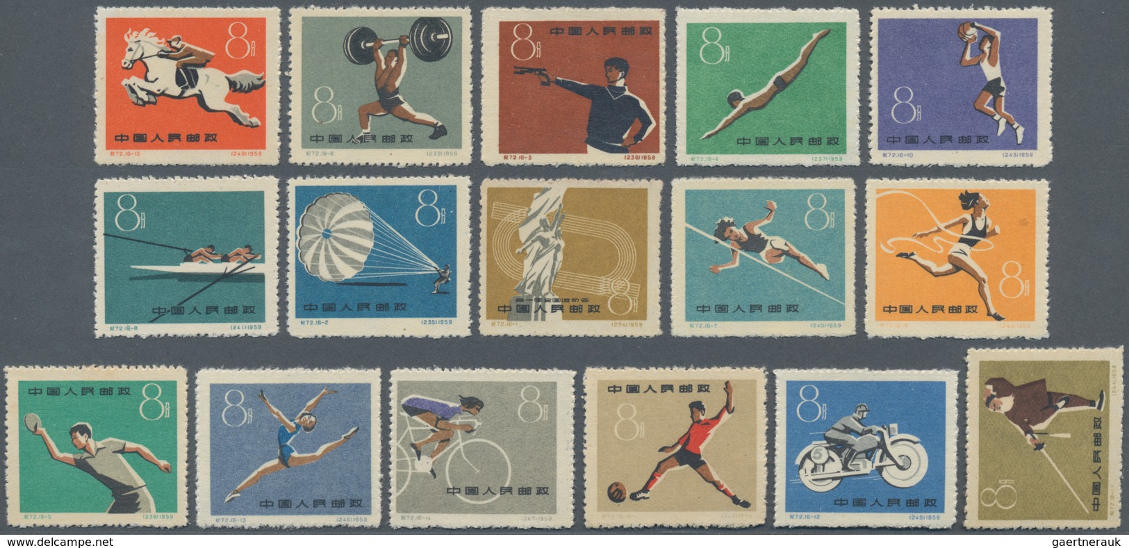 China - Volksrepublik: 1959/1962, Seven Sets MNH Resp. Unused No Gum As Issued: Sport Meeting (C72), - Lettres & Documents