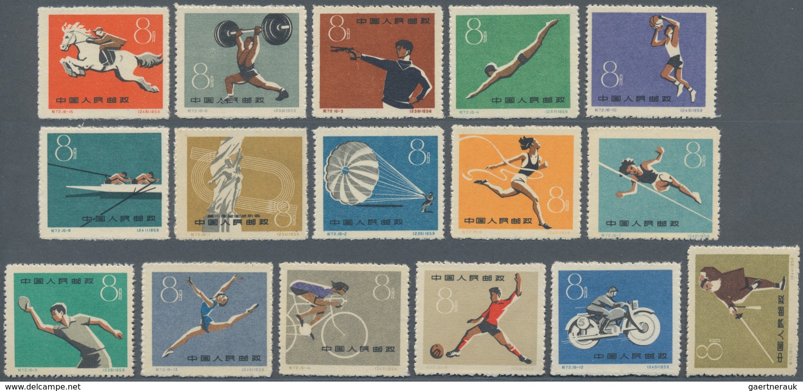China - Volksrepublik: 1959/1962, Six Sets MNH Resp. Unused No Gum As Issued: Sport Meeting (C72), W - Storia Postale