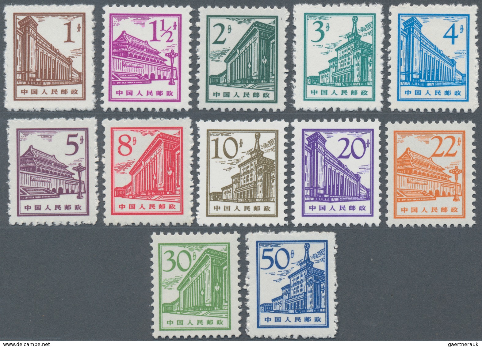 China - Volksrepublik: 1963/1965, Three Sets: Peking Buildings (R13) Unused No Gum As Issued, Mounta - Briefe U. Dokumente