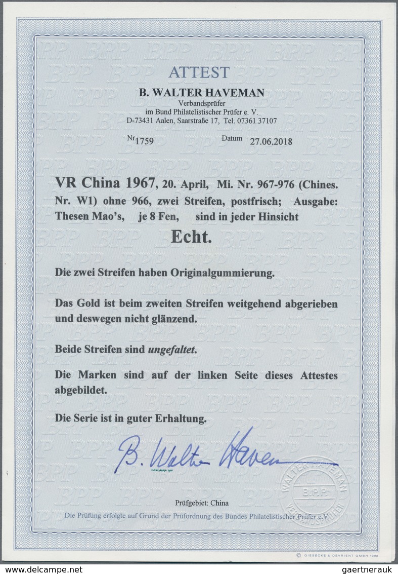 China - Volksrepublik: 1967, Mao's Theses, Both Strips Of Five, Unfolded, Nos. 972-976 With Altered - Lettres & Documents